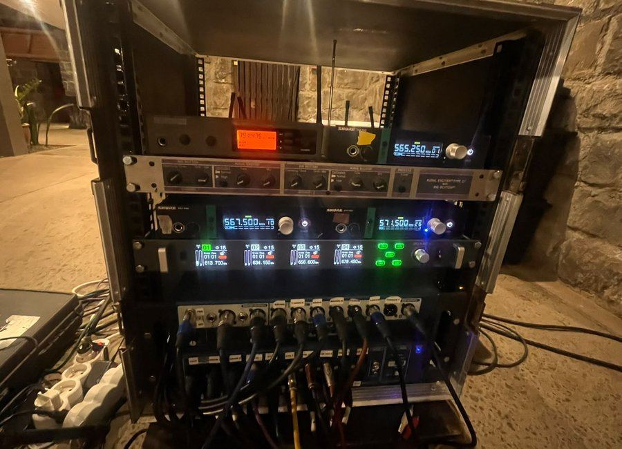 Shure wireless microphone rack, full flight case unit